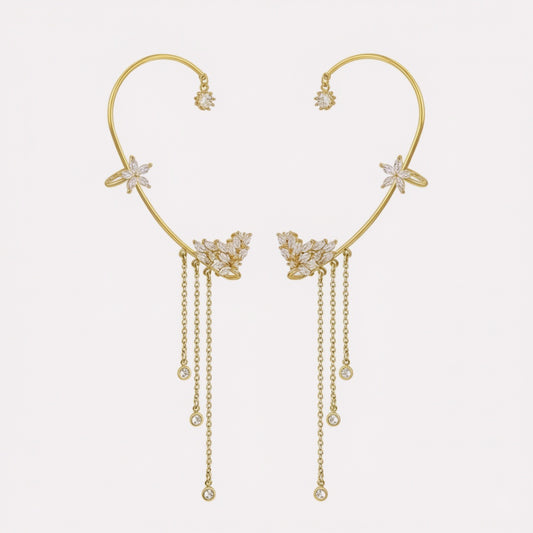Gold tassel butterfly ear cuff with celestial design