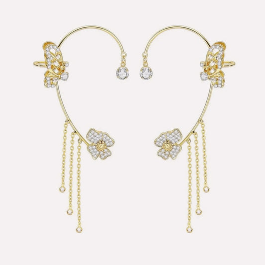 Close-up of Tassel Butterfly Ear Cuffs highlighting butterfly motif and tassels