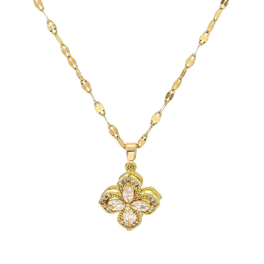 Rotatable Four-Leaf Clover Necklace displayed on a white background