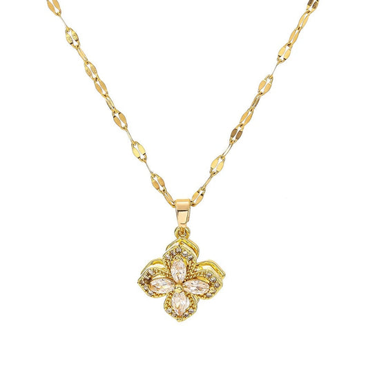 Rotatable Four-Leaf Clover Necklace displayed on a white background