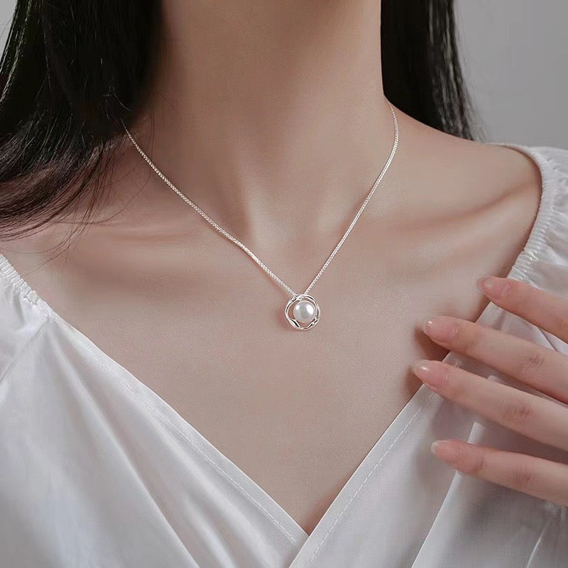 Model wearing Pearl Petal Necklace