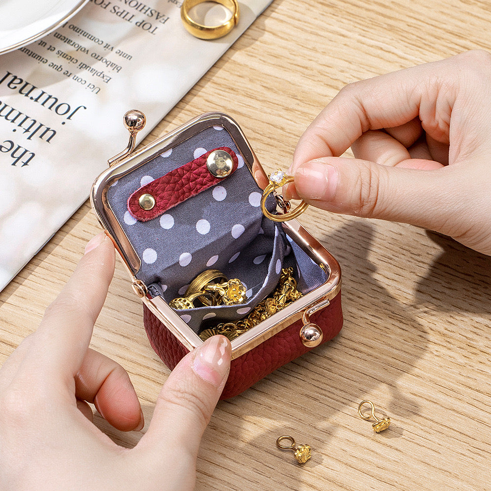Genuine Leather Mini Jewelry Box showcasing compact design with vintage-inspired kiss lock