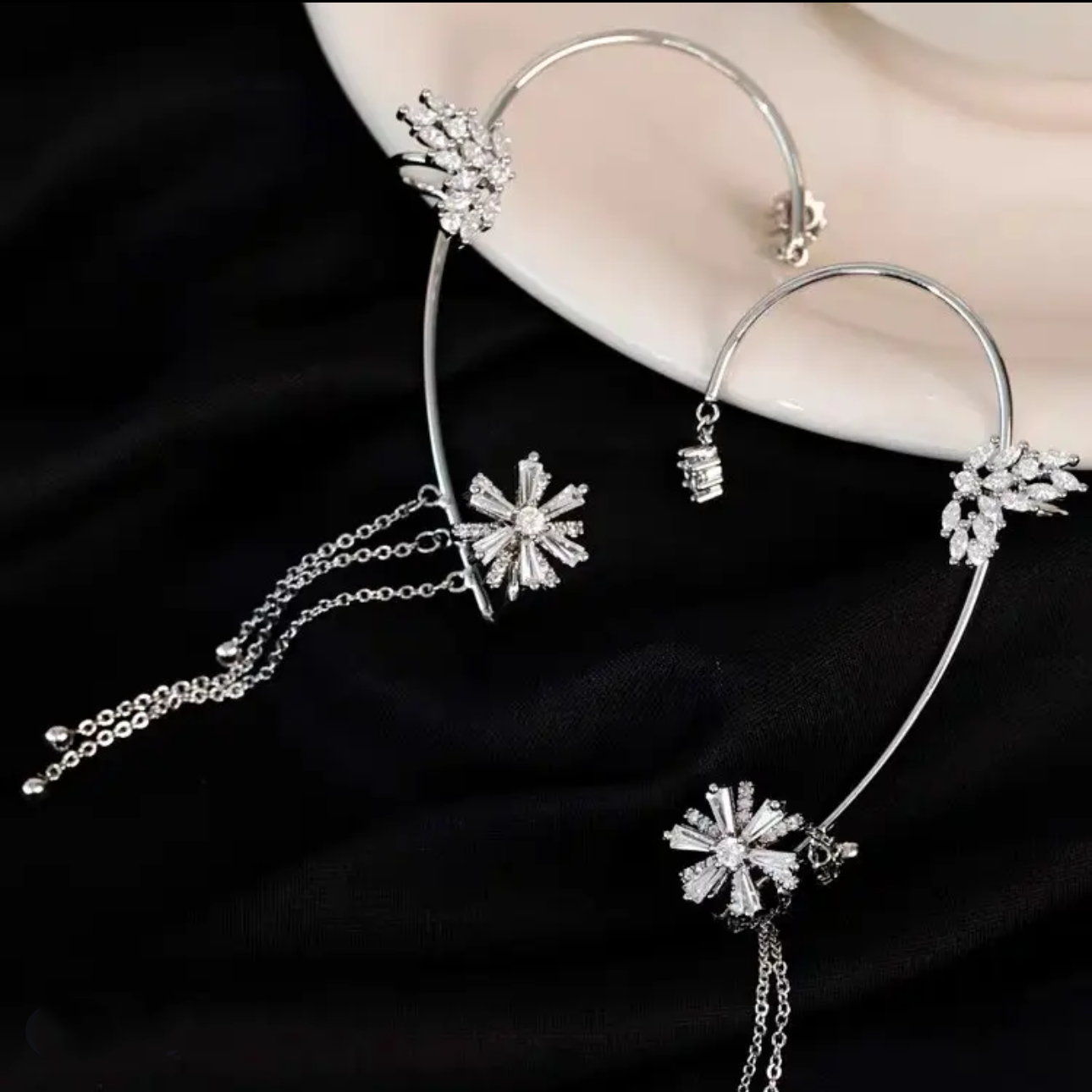 Rotating Floral Tassel Ear Cuffs