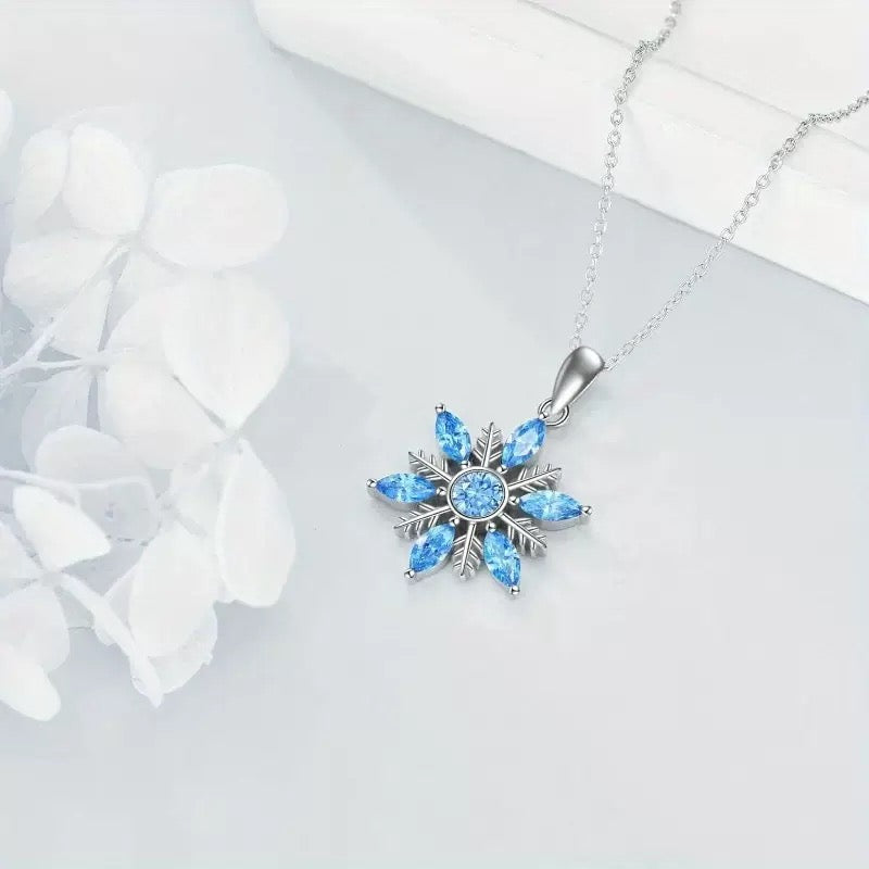 Model styling Snowflake Pendant Necklace with casual chic look