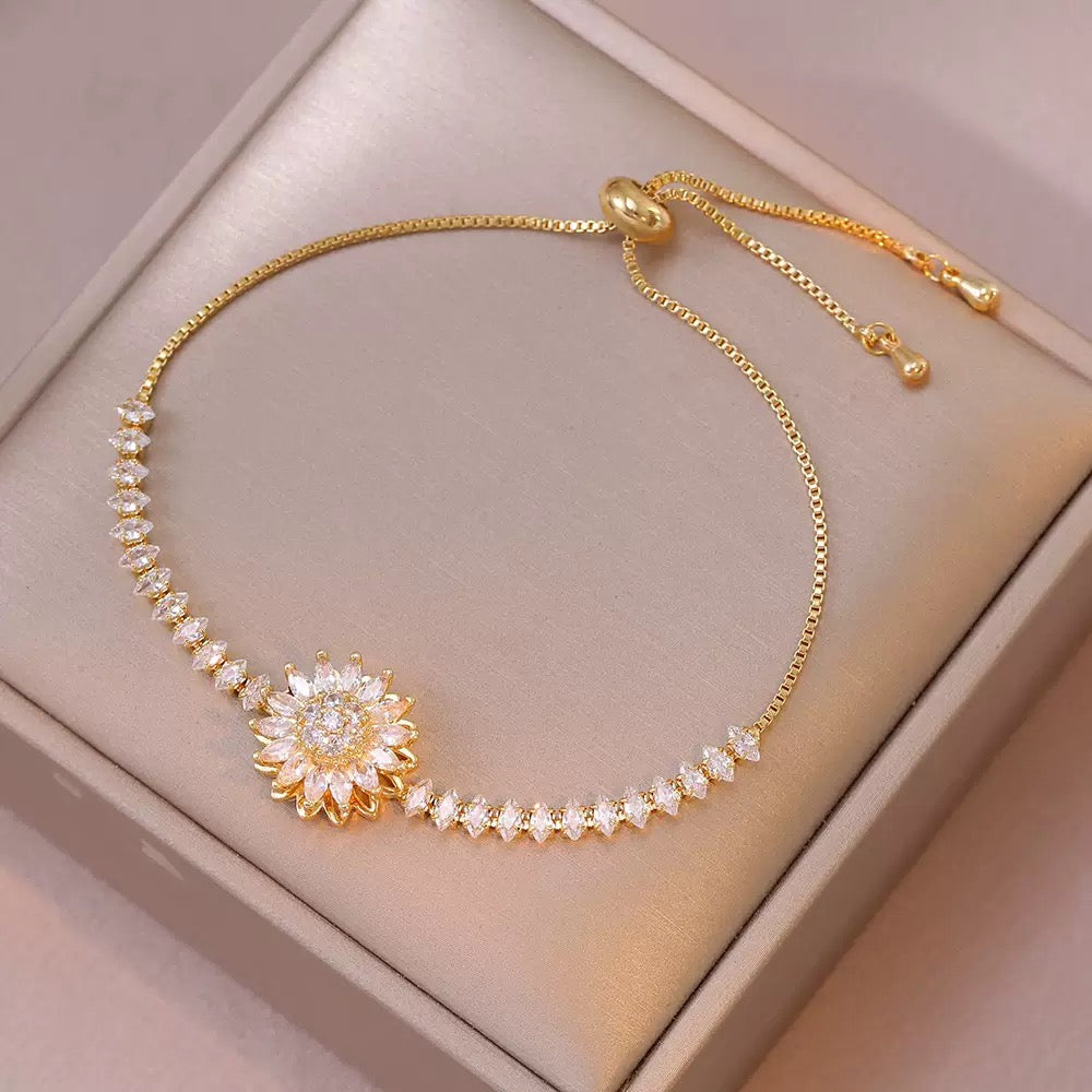 Gold finish Sunflower Mood Jewelry Set with rotatable sunflower accents