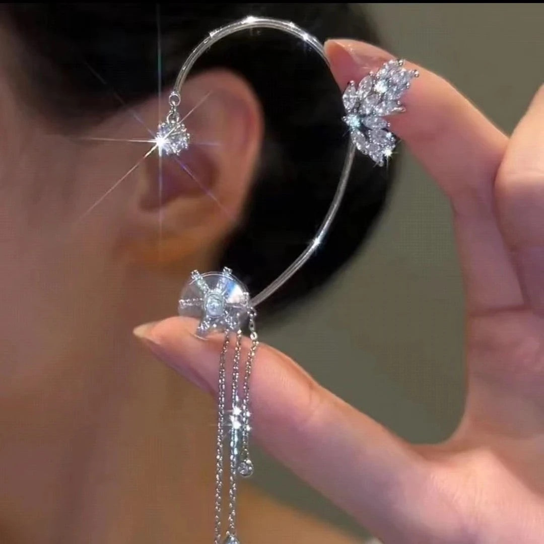 Rotating Floral Tassel Ear Cuffs
