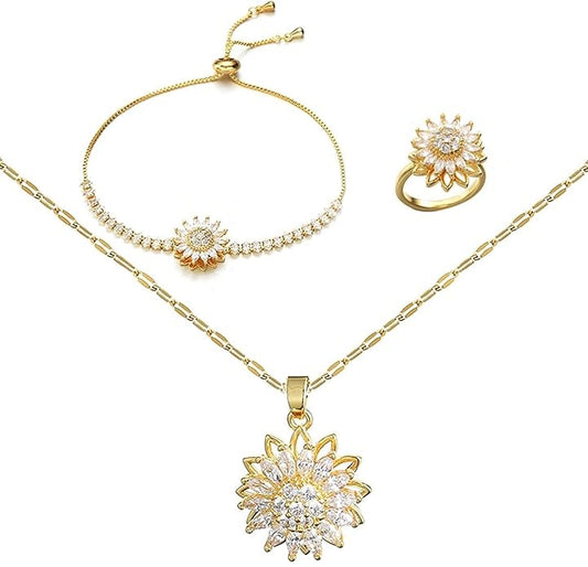 Sunflower Mood Jewelry Set displayed on a white background showcasing complete set