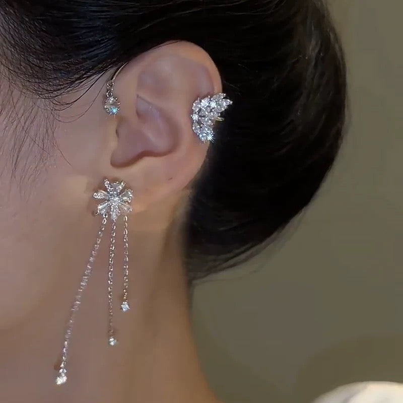 Rotating Floral Tassel Ear Cuffs