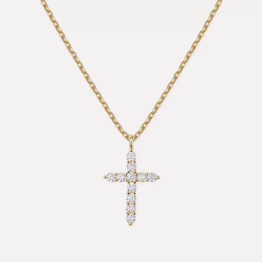Genuine 14K gold cross pendant necklace with polished finish and classic design
