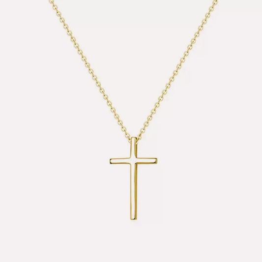 Minimalist gold cross necklace with polished gold-plated brass and adjustable chain