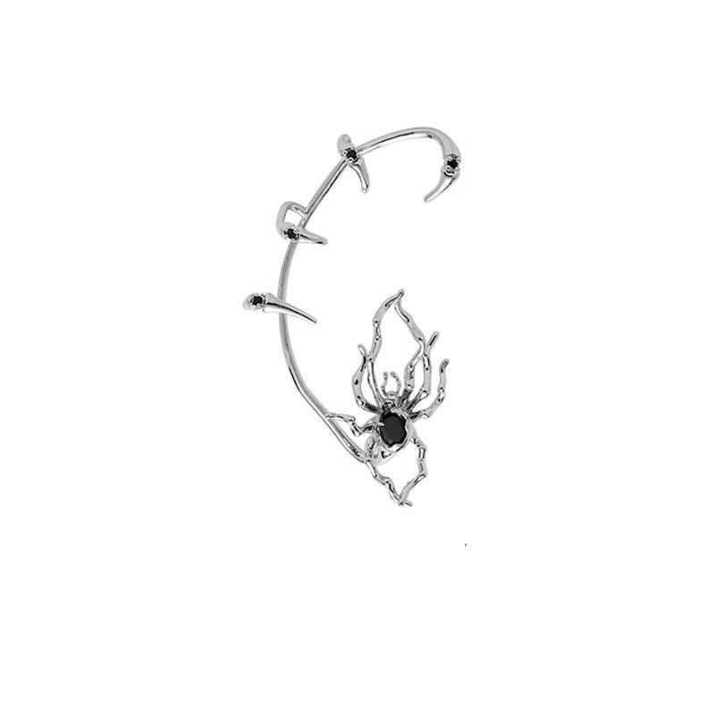 Black Spider Ear Clip displayed on a jewelry tray