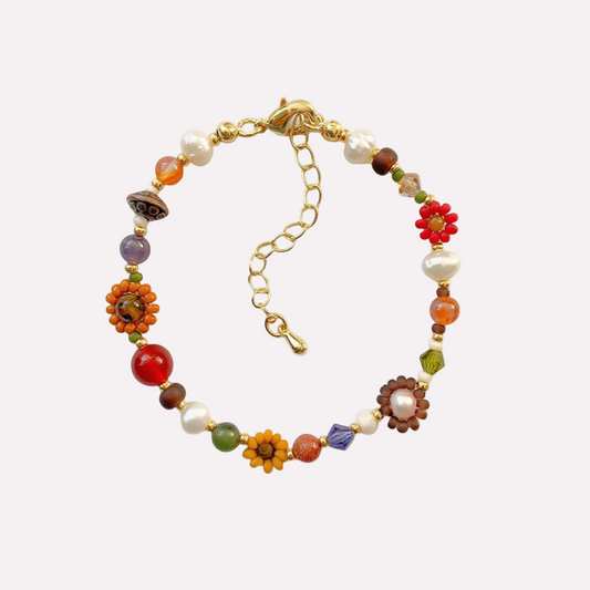 Bohemian Colorful Beaded Bracelet with gold-plated copper charm