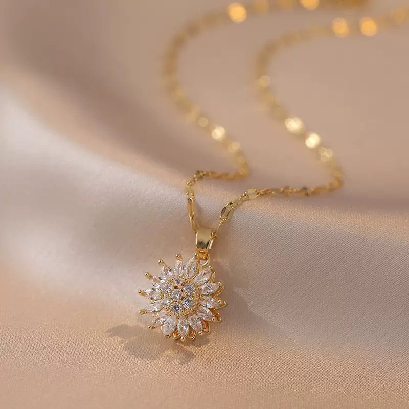 Gold finish Sunflower Mood Jewelry Set with rotatable sunflower accents