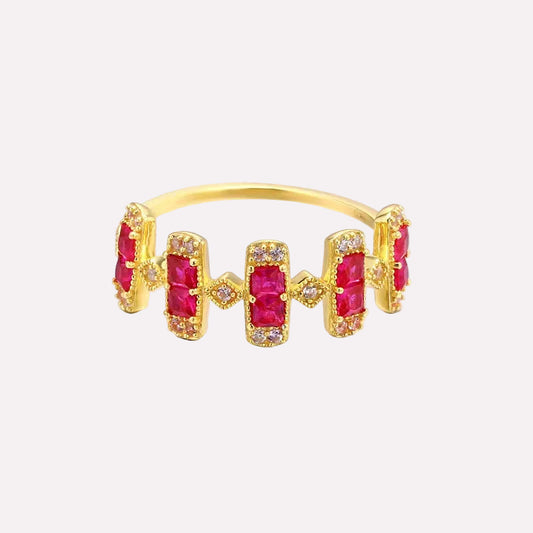 Ruby Blossom Ring with vibrant red gemstones