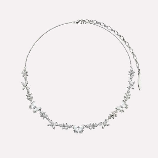 CotaJewelry Butterfly Necklace in white gold plating with mother of pearl and cubic zirconia