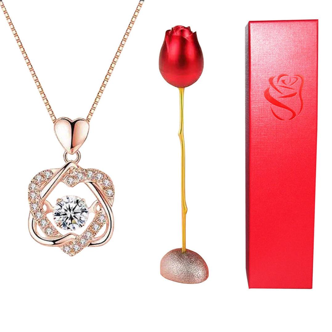 Elegant jewelry gift box with rose and necklace