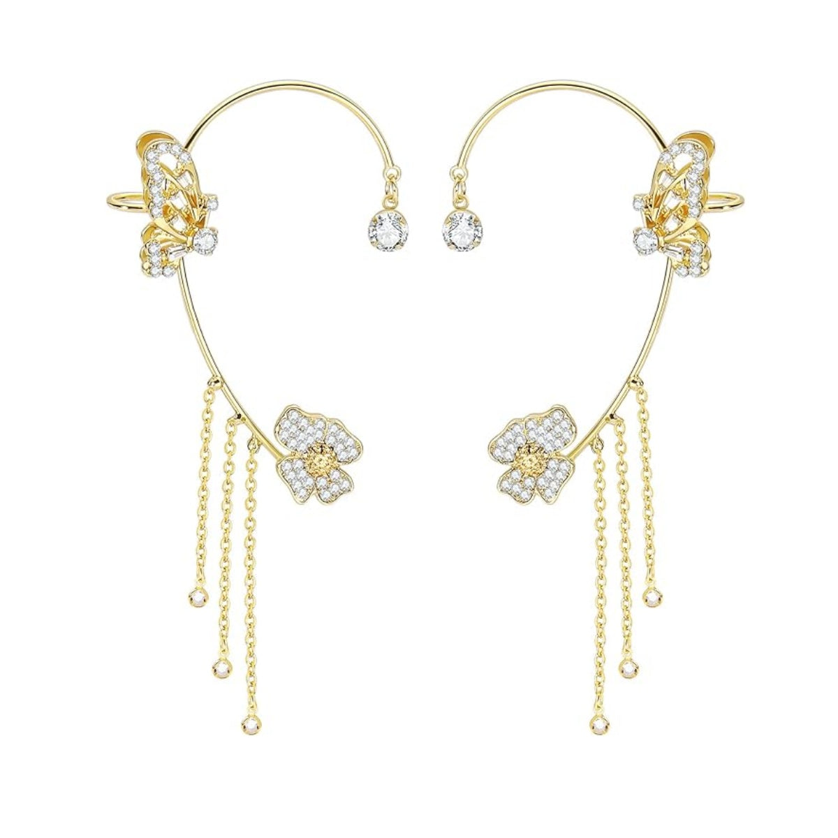 Close-up of Tassel Butterfly Ear Cuffs highlighting butterfly motif and tassels
