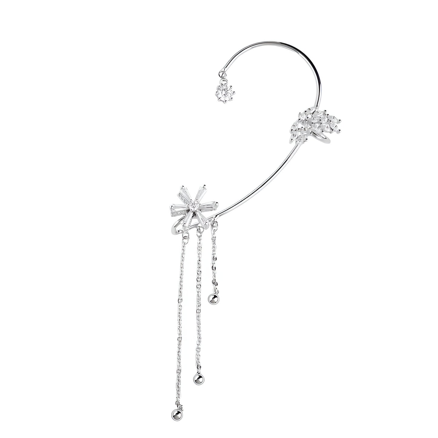 Rotating Floral Tassel Ear Cuffs – Brincos Elegantes de Pressão | CotaJewelry