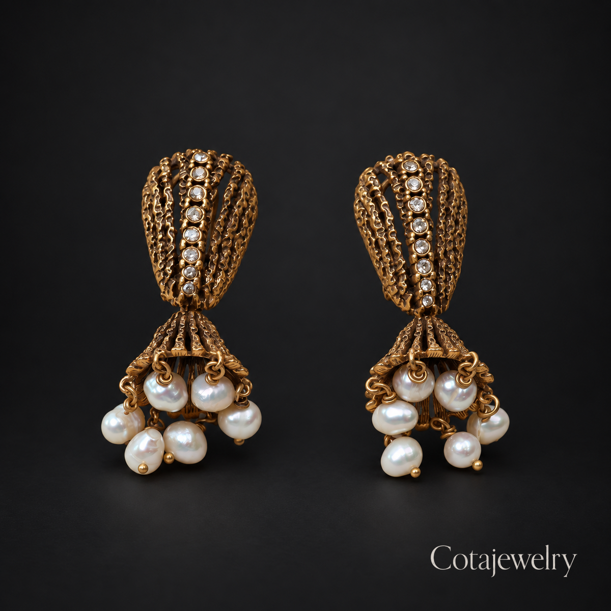 COTA Pearl Cluster Drop Earrings in Gold Tone