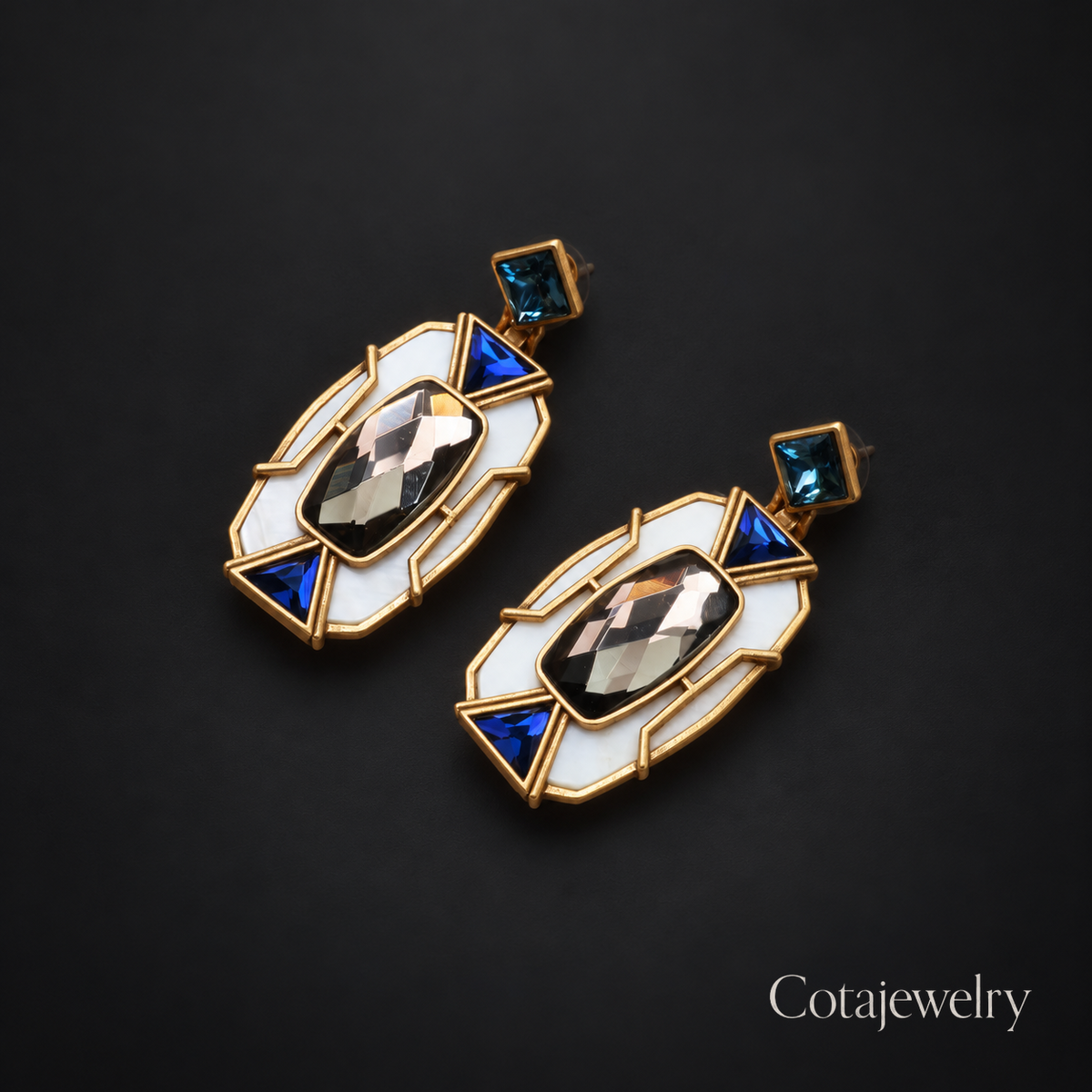COTA Mirror Geometric Earrings in Gold Tone