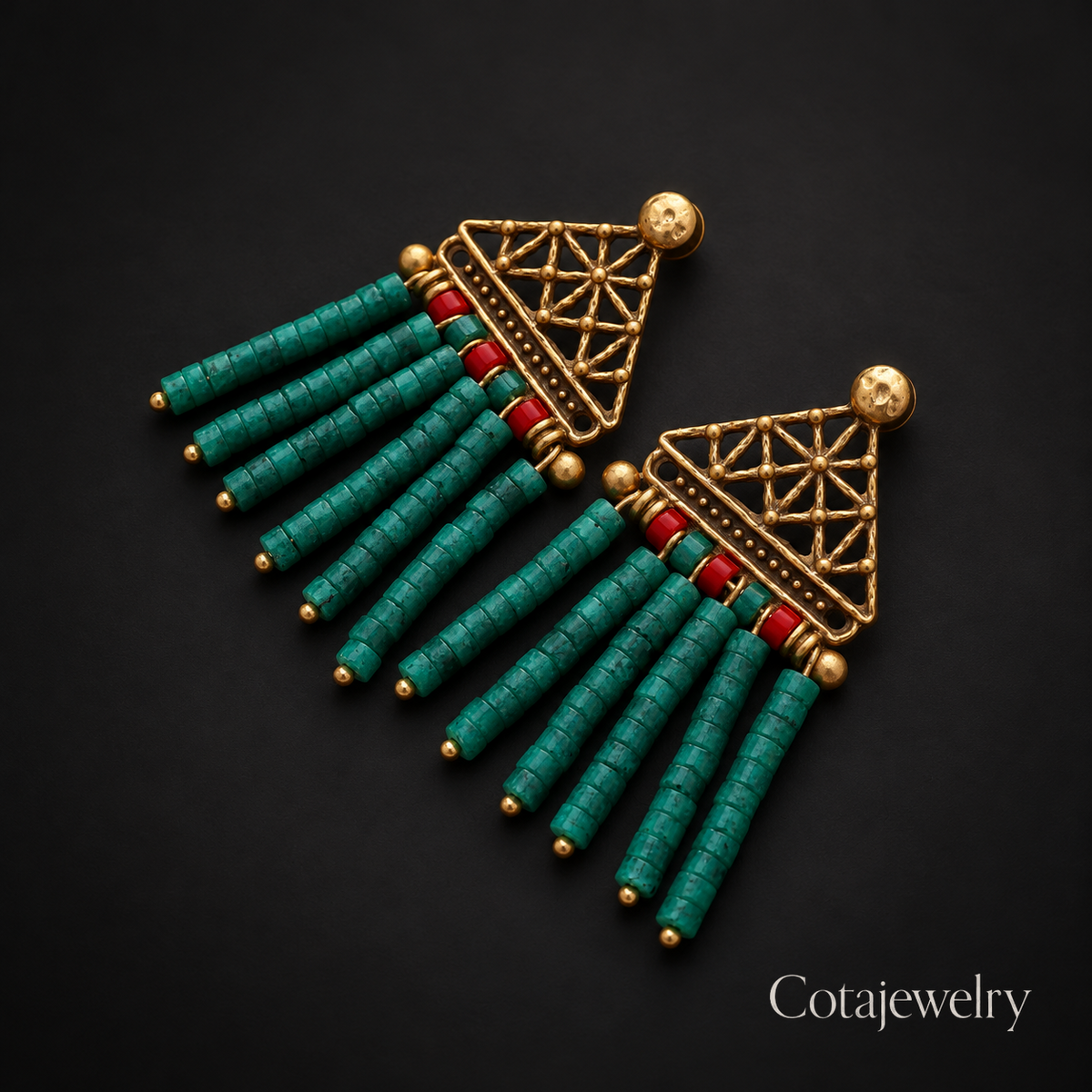 COTA Lapis Fringe Earrings in Emerald Green Bead
