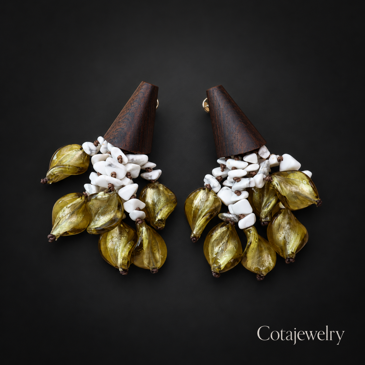 COTA Leaf Cluster Tassel Earrings in Green