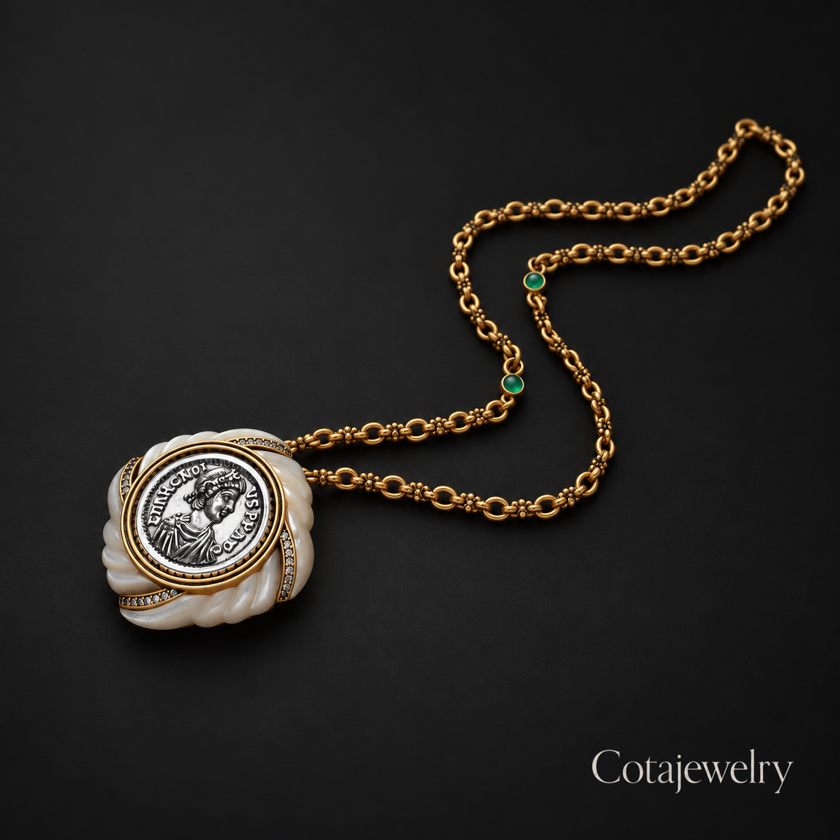 COTA Portrait Cameo Necklace in Gold Tone