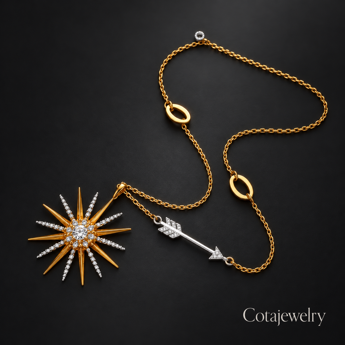 COTA Starburst Pendant Necklace in Gold Tone
