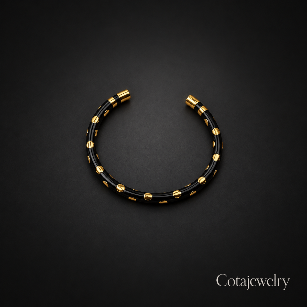 COTA Black Bead Cuff Bracelet in Gold Tone