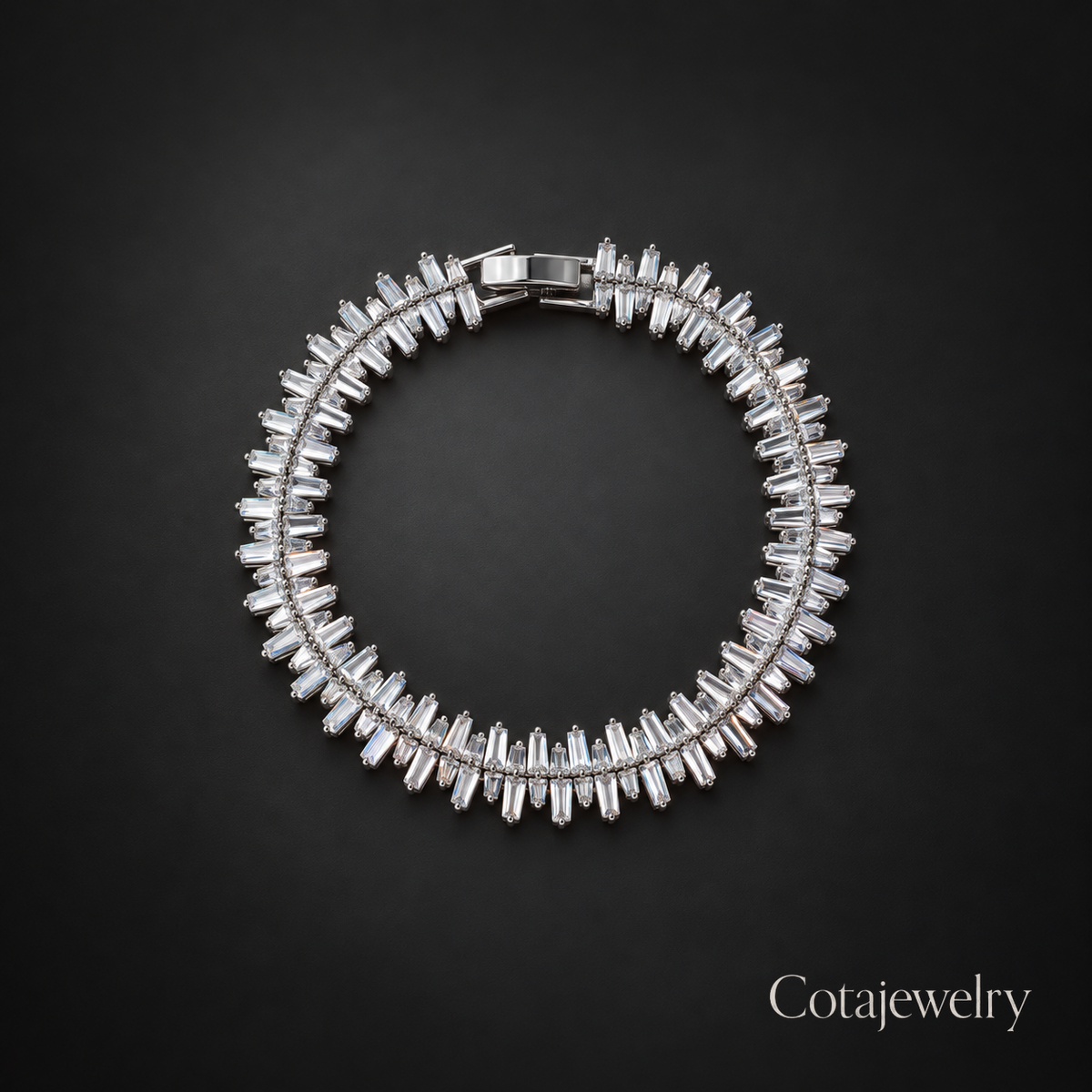 COTA Crystal Fringe Collar Necklace in Silver Tone