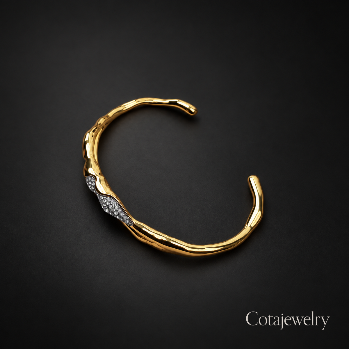 COTA Crystal Wave Cuff Bracelet in Gold Tone