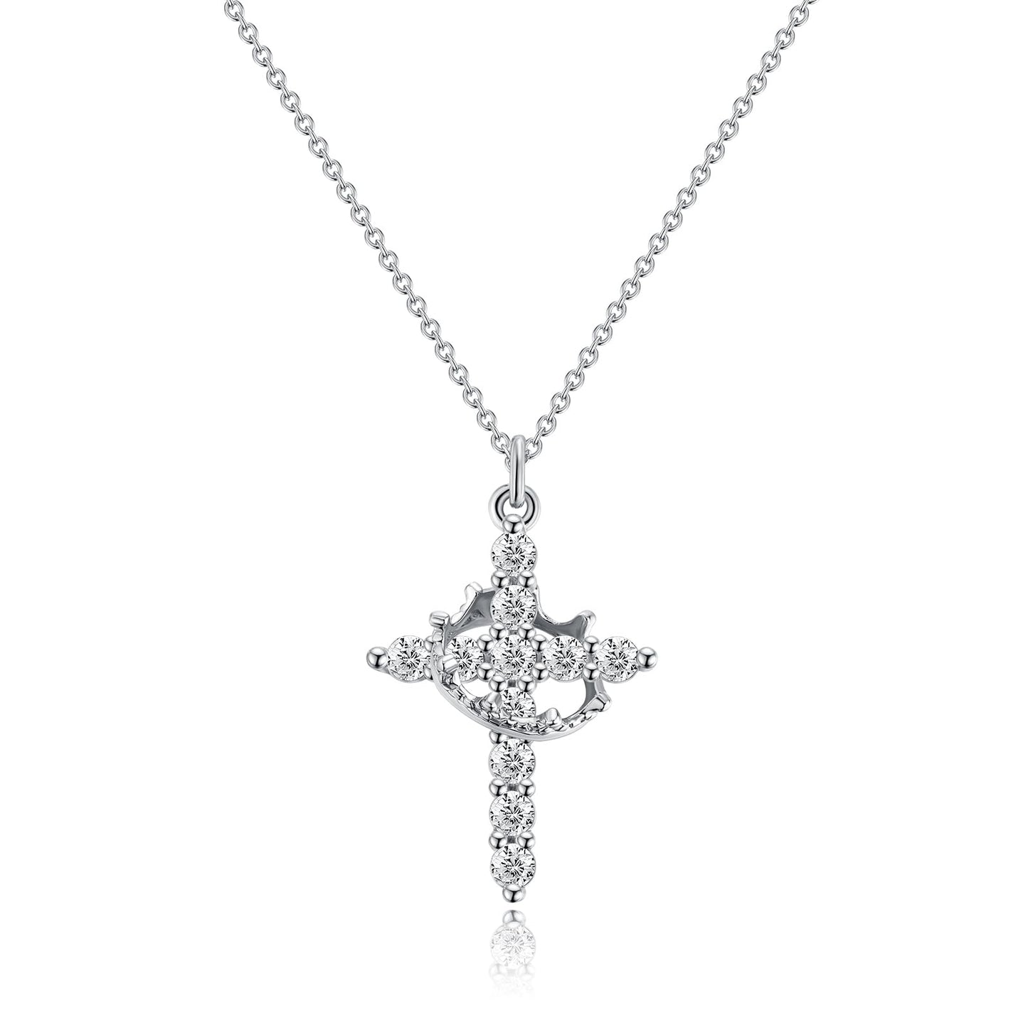 14K Gold Crown Cross Pendant Necklace showcasing regal crown and cross design