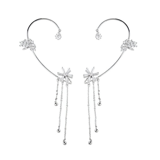 Rotating Floral Tassel Ear Cuffs displayed on a white background