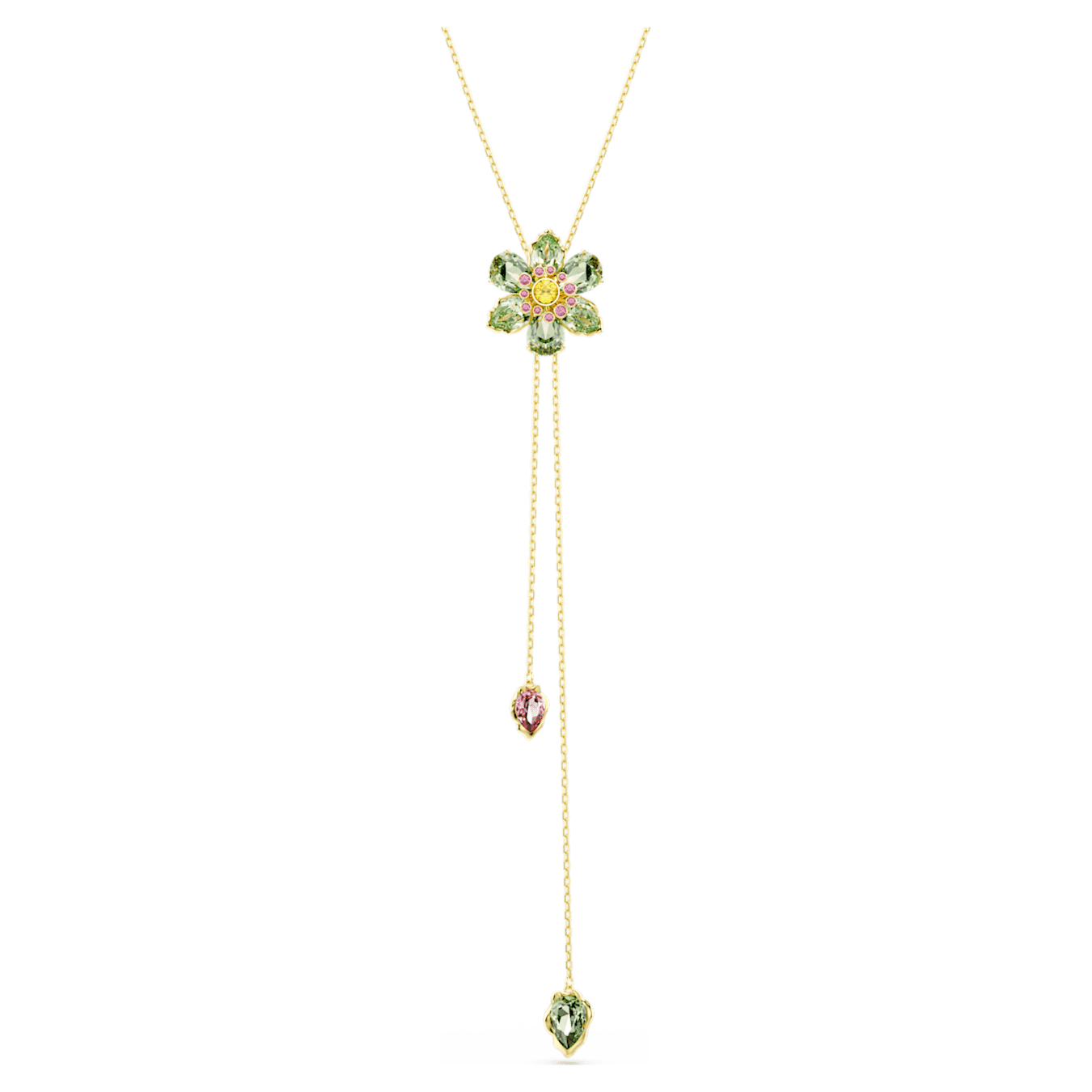 Gold Tassel Flower Necklace with blossom pendant and flowing tassel