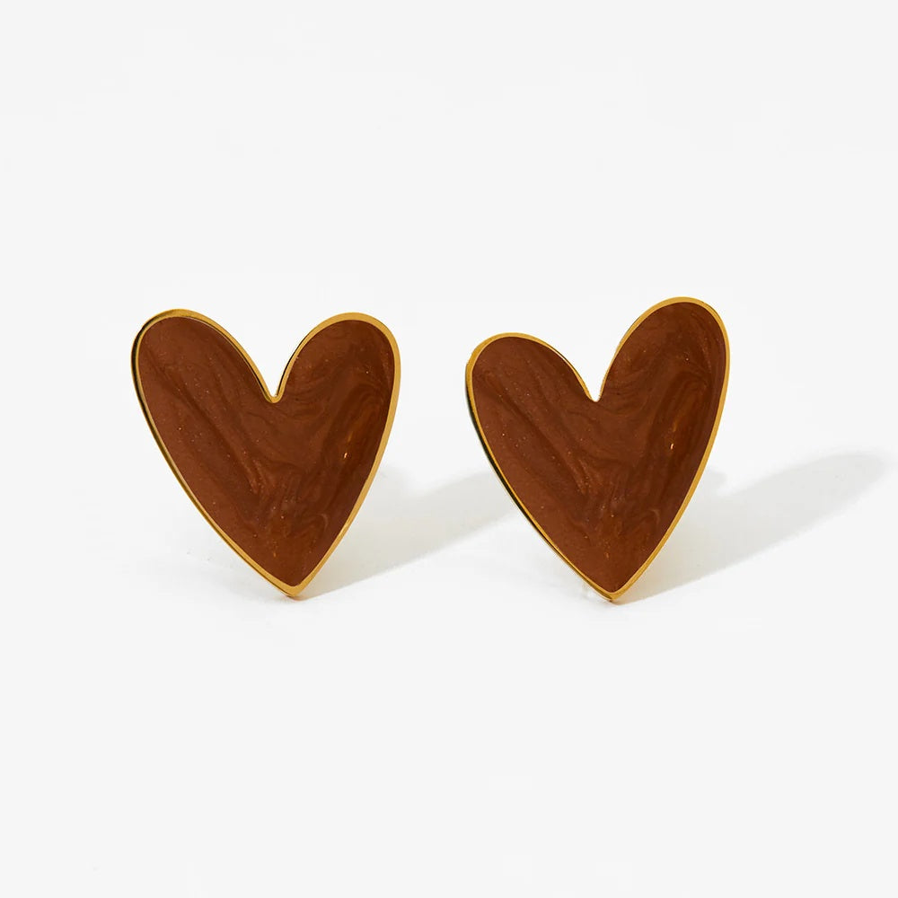 Heart Enamel Stainless Steel Pendant Necklace Earrings