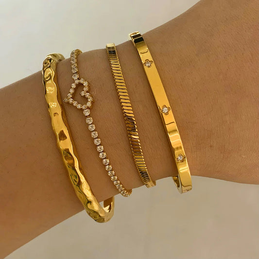 Stackable Set Stainless Steel Gold-Plated Bracelet