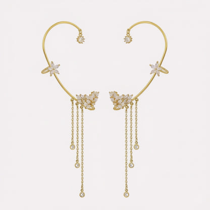 Gold tassel butterfly ear cuff with celestial design