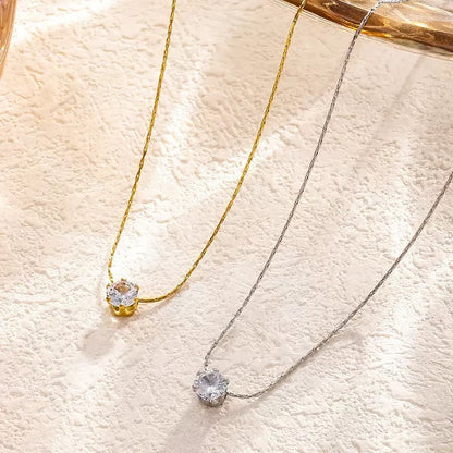 Halskette mit einzelnem Diamant-Anhänger aus Edelstahl