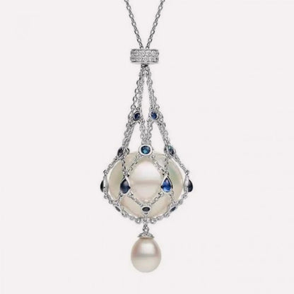 Moonlit Halo 20mm lab-created pearl lavalier pendant necklace with silver-plated chain