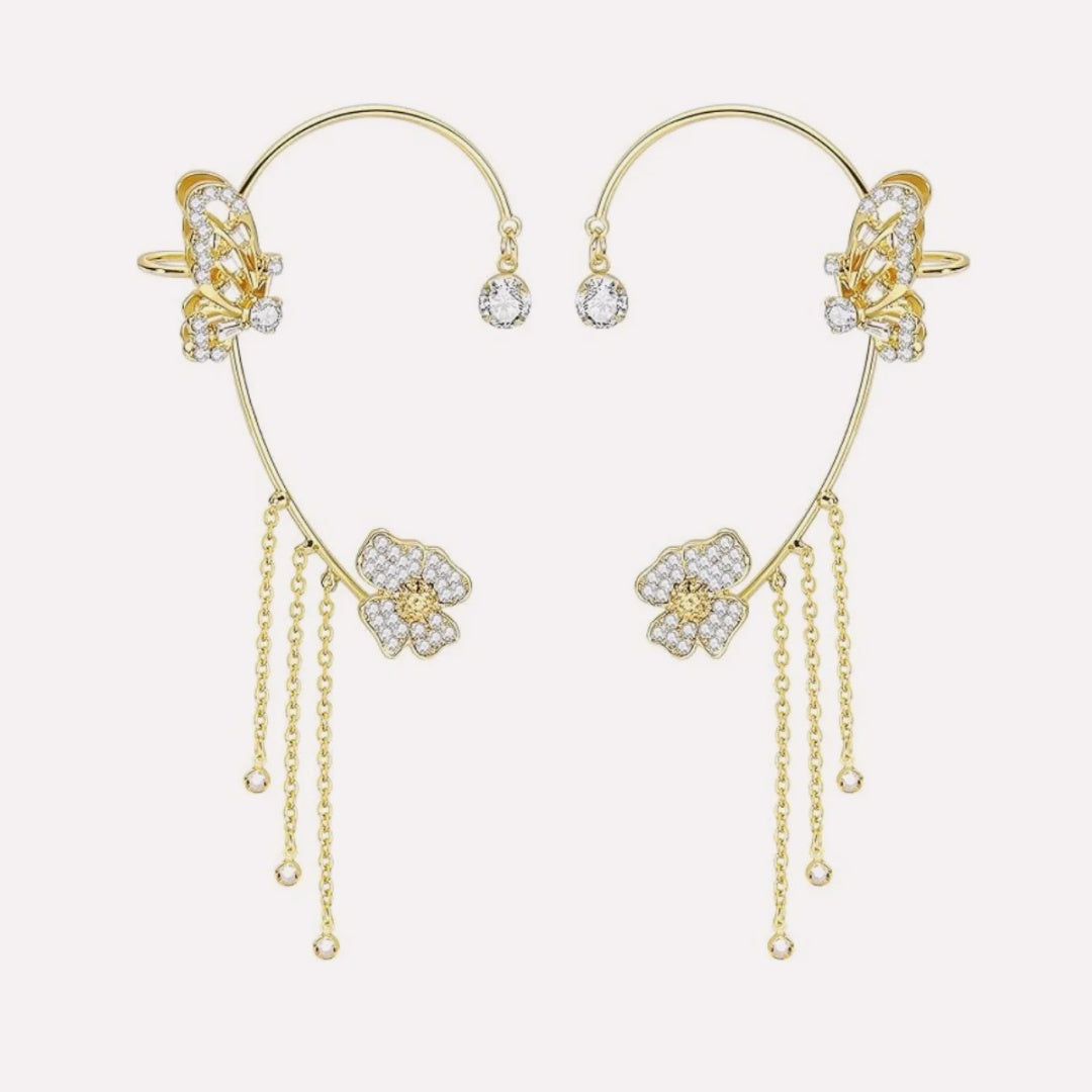 Close-up of Tassel Butterfly Ear Cuffs highlighting butterfly motif and tassels