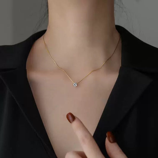 Single Diamond Pendant Necklace in Stainless Steel