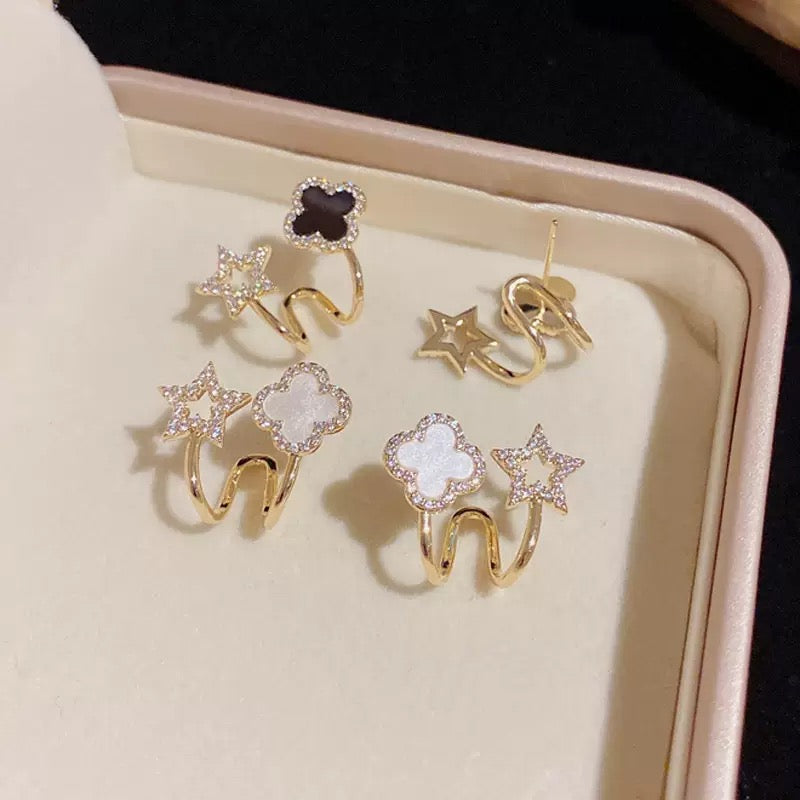 Four-Leaf Clover Stud Earrings – Elegant Sparkling Diamond Accent for Women | CotaJewelry