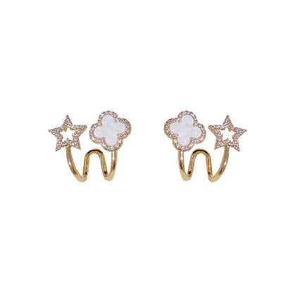 Four-Leaf Clover Stud Earrings – Elegant Sparkling Diamond Accent for Women | CotaJewelry