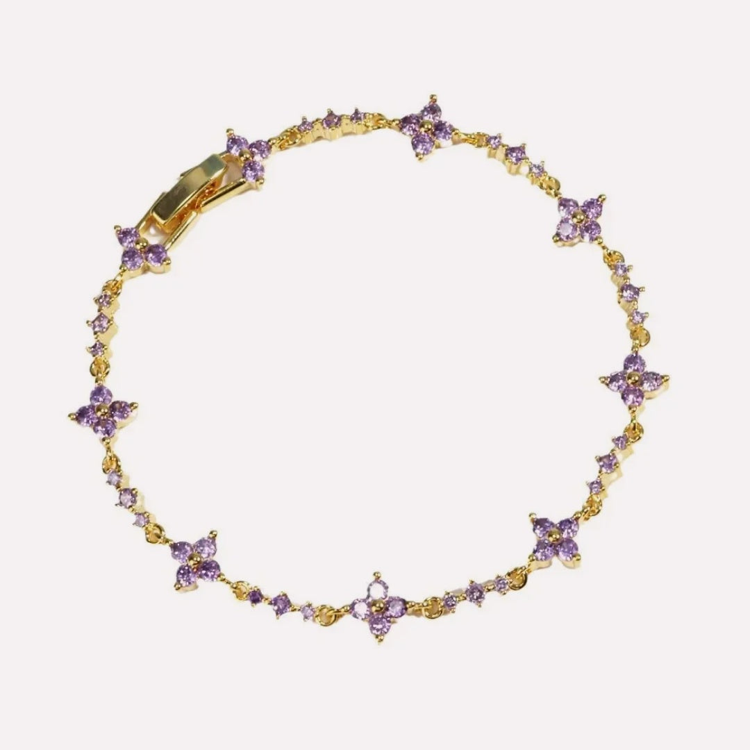 Purple Sakura Bracelet with cherry blossom design and purple glass