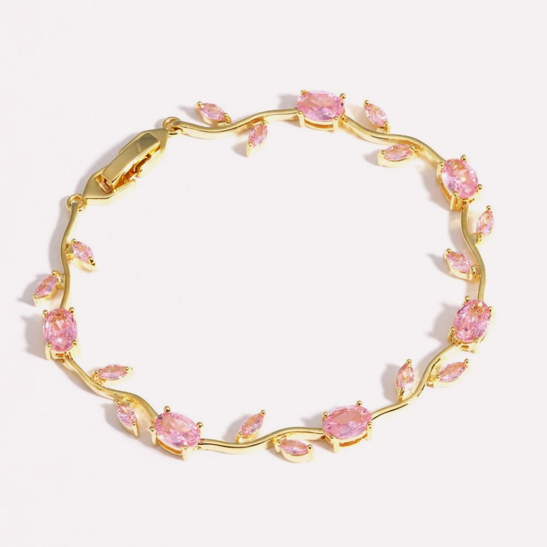 Dainty Rose Bracelet with cubic zirconia and gold-plated finish 