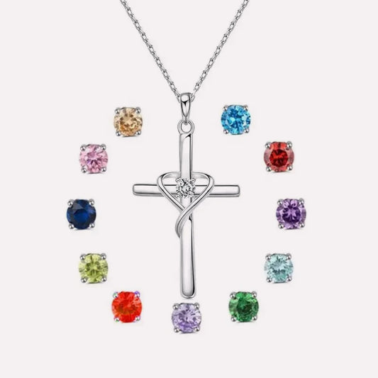925 sterling silver birthstone cross necklace with minimalist design and polished finish
