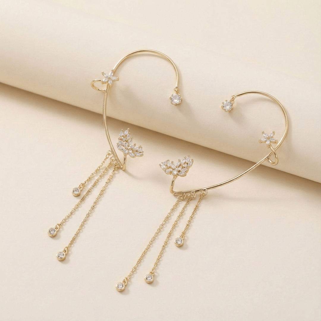 Close-up of Tassel Butterfly Ear Cuffs with delicate butterfly motif and flowing tassels