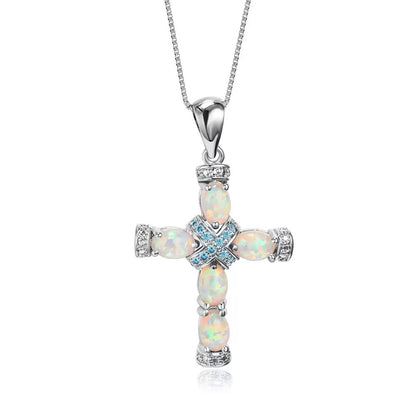18K Gold Plated Opal Cross Pendant Necklace with Chain | CotaJewelry