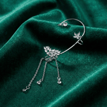 Silver butterfly ear cuff with dangling tassels