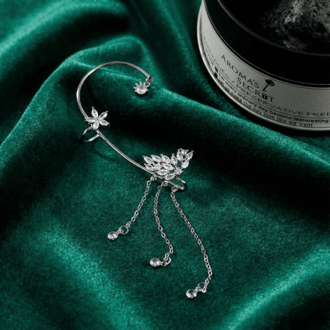 Silver butterfly ear cuff with dangling tassels